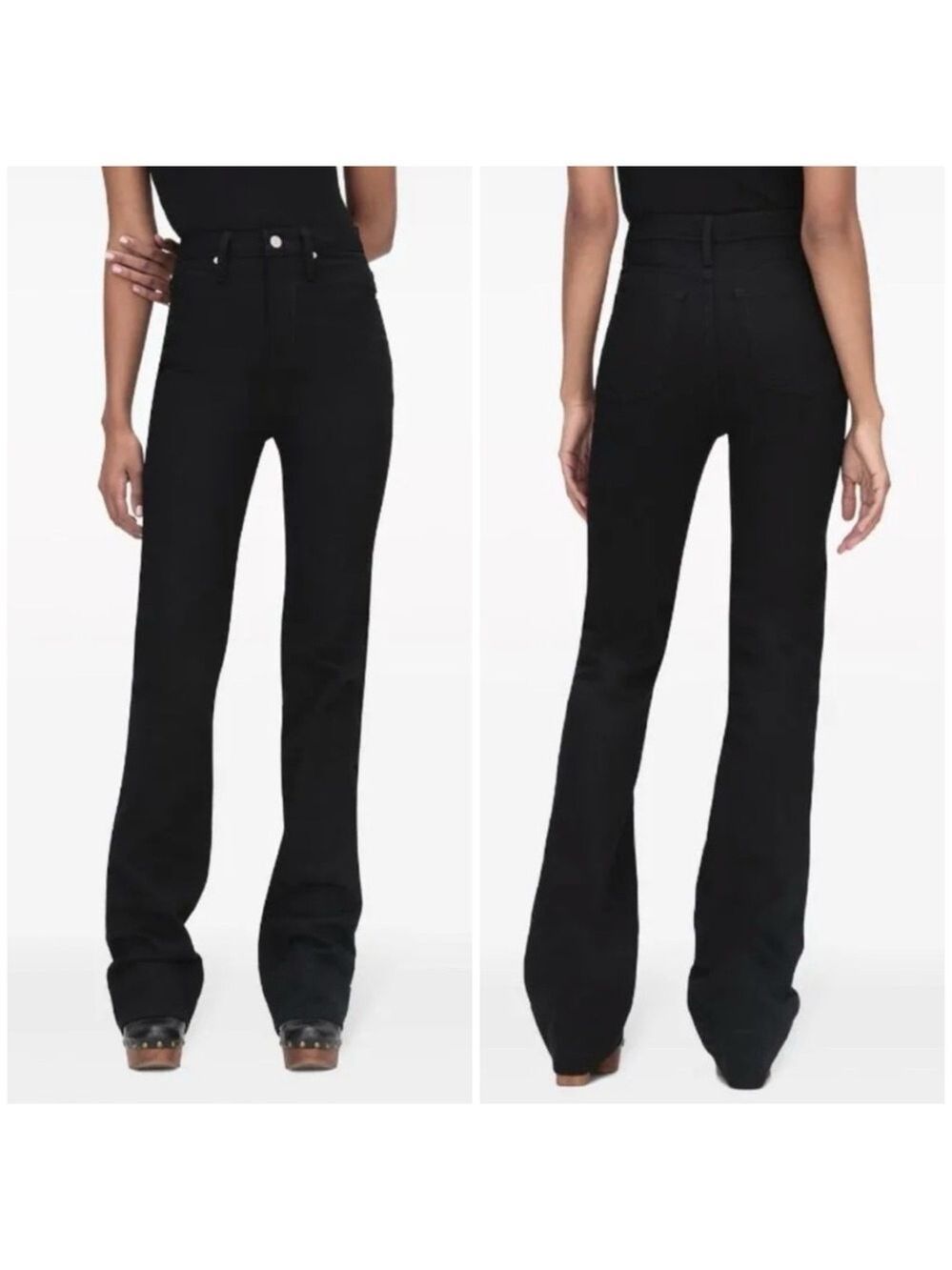 Frame High Waisted The Slim Stacked Jeans in Black